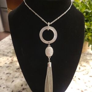 Silver and Rhinestone Encrusted  Pendant Necklace